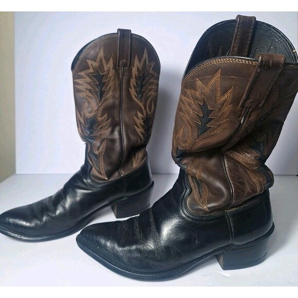 Dan Post Vintage Mens Leather Black/Brown Cowboy Boots Size 9.5 El Paso USA